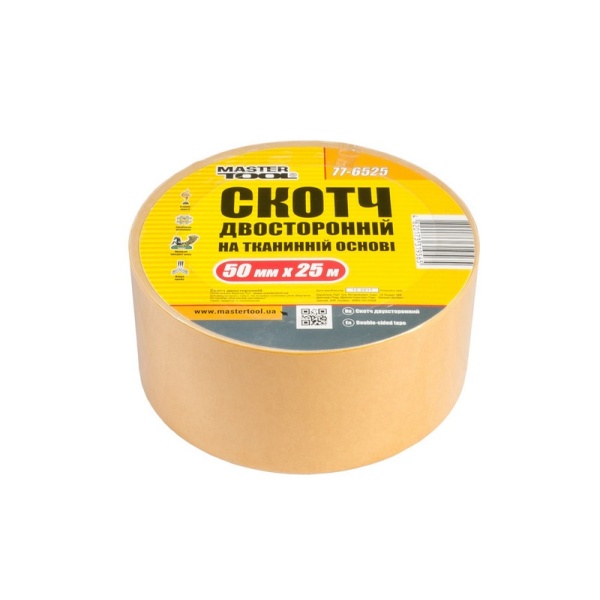 Скотч двосторонній на тканинній основі MASTERTOOL 50 мм 25 м 77-6525