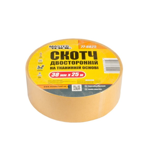 Скотч двосторонній на тканинній основі MASTERTOOL 38 мм 25 м 77-6825