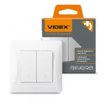 VIDEX BINERA Вимикач 2кл прохідний білий (VF-BNSW2P-W) (20/120)