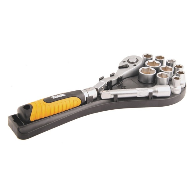 Набір торцевих насадок MASTERTOOL PROFI CrV 1/2" 10-24 мм тріскачка що підовжується 72Т 12 шт (ракетка) 78-1213