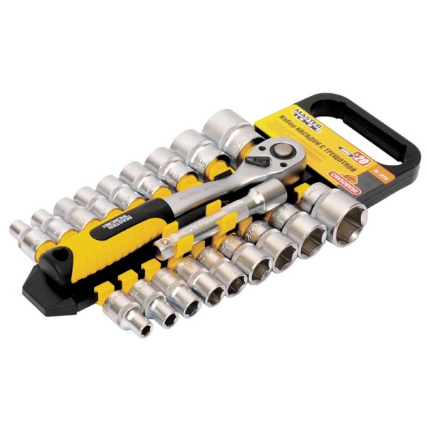 Набір торцевих насадок MASTERTOOL PROFI CrV 1/2" 8-32 мм підовжувач 125 мм тріскачка 72Т 20 шт 78-1220