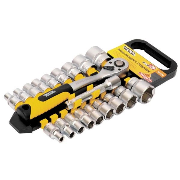 Набір торцевих насадок MASTERTOOL PROFI CrV 1/2" 8-32 мм підовжувач 125 мм тріскачка 72Т 20 шт 78-1220