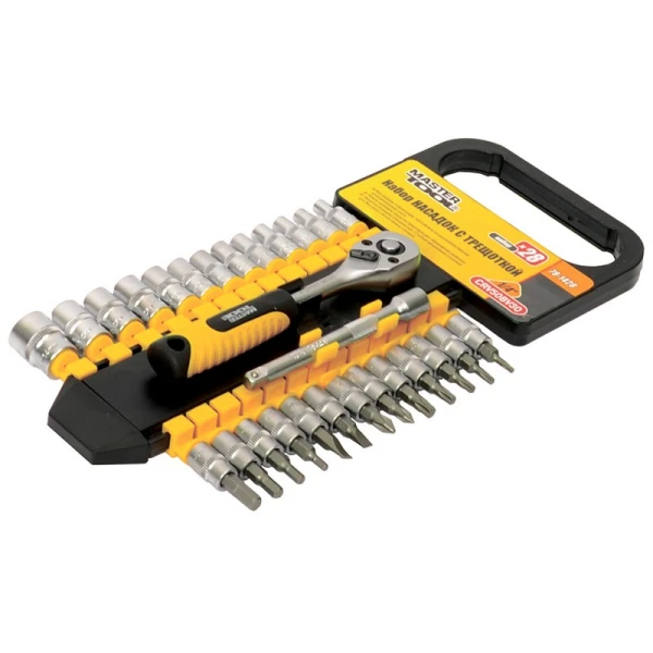 Набір торцевих насадок MASTERTOOL PROFI CrV 1/4" 4-14 мм підовжувач 100 мм тріскачка 72Т 28 шт 78-1428