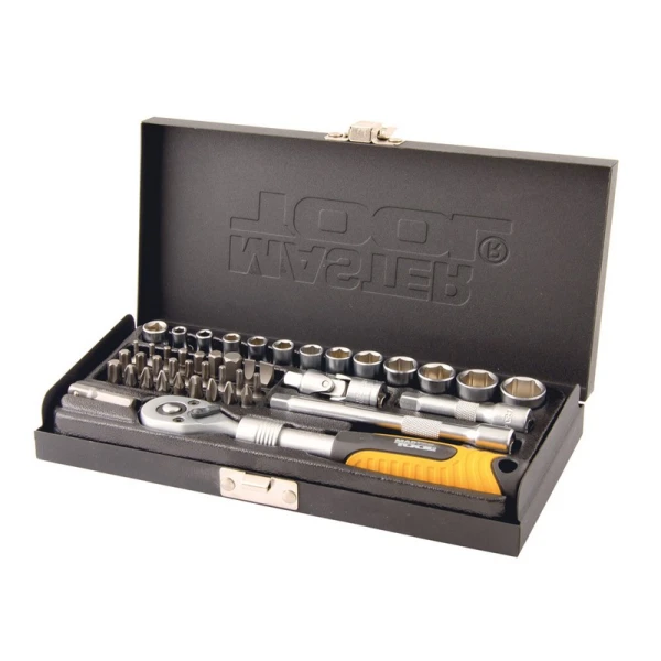 Набір торцевих насадок MASTERTOOL PROFI CrV 1/4" 4-13 мм тріскачка що підовжується 72Т 45 шт металевий кейс 78-2045