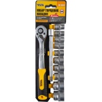 Набір торцевих насадок MASTERTOOL CrV 3/8" 10-24 мм підовжувач 150 мм тріскачка 72Т 12 шт 78-3812