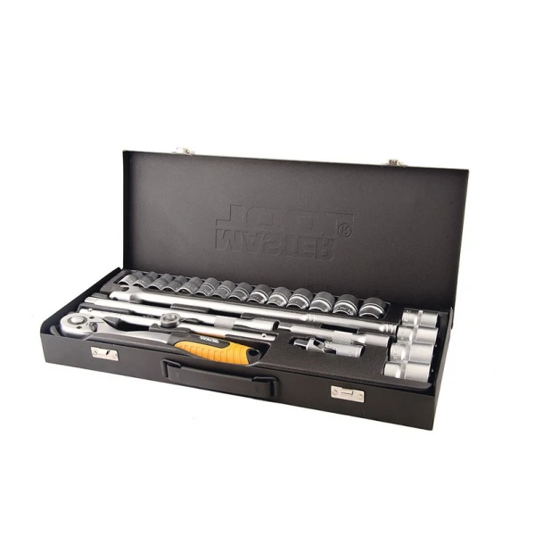 Набір торцевих насадок MASTERTOOL PROFI CrV 1/2" 10-32 мм тріскачка 72Т 24 шт металевий кейс 78-4124