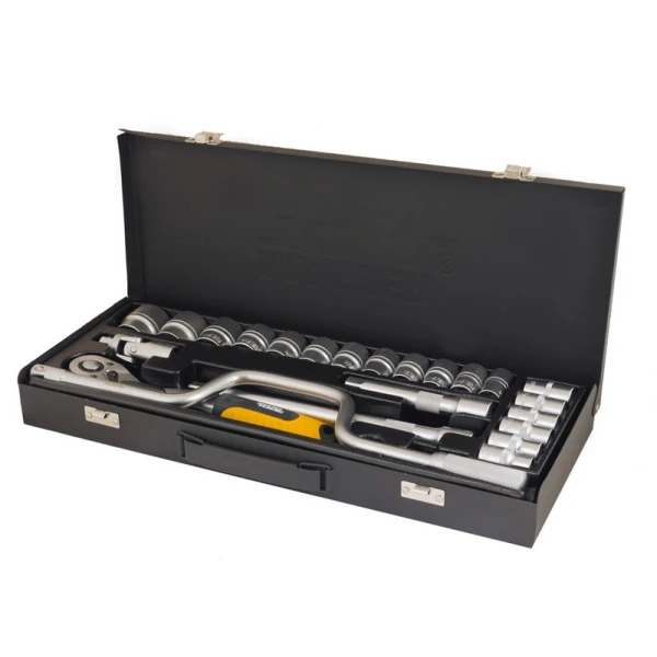 Набір торцевих насадок MASTERTOOL PROFI CrV 1/2" 10-32 мм тріскачка 72Т 24 шт металевий кейс гнутий комір 78-4125