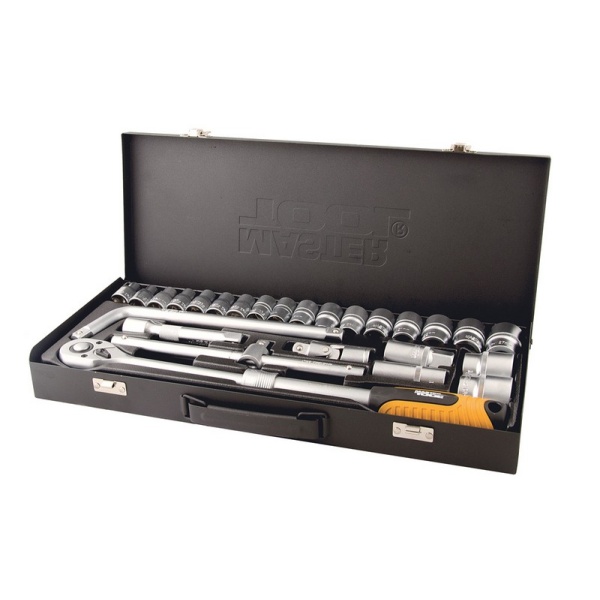 Набір торцевих насадок MASTERTOOL PROFI CrV 1/2" 8-32 мм тріскачка що підовжується 72Т 26 шт металевий кейс 78-4126