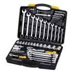 Набір ключів і торцевих насадок MASTERTOOL PROFI CrV 1/4"-1/2" тріскачка 72Т 77 шт кейс 78-5077
