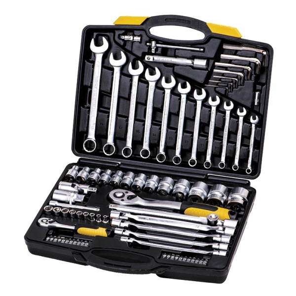 Набір ключів і торцевих насадок MASTERTOOL PROFI CrV 1/4"-1/2" тріскачка 72Т 77 шт кейс 78-5077