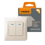 VIDEX BINERA Вимикач 2кл з підсвічуванням кремовий (VF-BNSW2L-CR) (20/120)