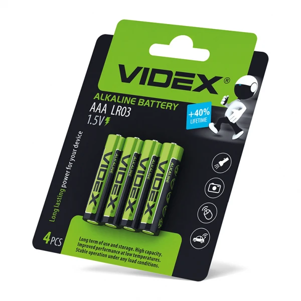 Батарейка лужна Videx LR03/AAA 4pcs Blister Card (40/720) (LR03/AAA 4pcs BC)