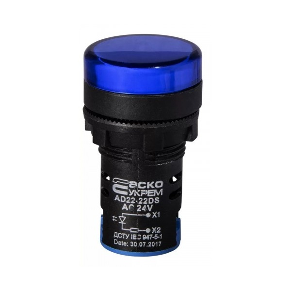 Сигнальна арматура AD22-22DS синя 24V AC/DC