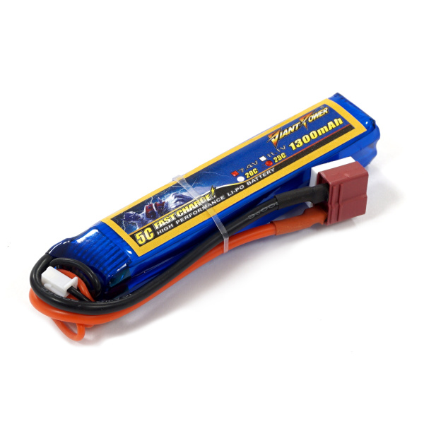 Акумулятор для страйкболу Giant Power (Dinogy) Li-Pol 1300 мАг 7.4 В 95x18,5x17 мм T-Plug