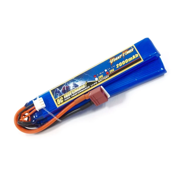 Акумулятор для страйкболу Giant Power (Dinogy) Li-Pol 2000 мАг 7.4 В 126x21x10,5 мм T-Plug