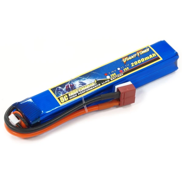 Акумулятор для страйкболу Giant Power (Dinogy) Li-Pol 2000 мАг 7.4 В 126x21x20 мм T-Plug