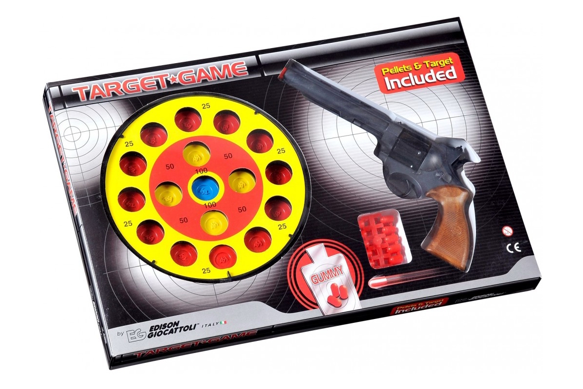 ED-0485220_01-original.jpg Іграшковий пістолет з мішенню Edison Giocattoli Target Game 28см 8-зарядний (485/22) - Зображення 1