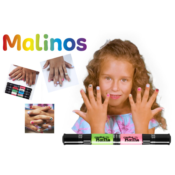 Дитячий лак-олівець для нігтів Malinos Creative Nails на водній основі (2 кольори Морської хвилі + Рожевий)
