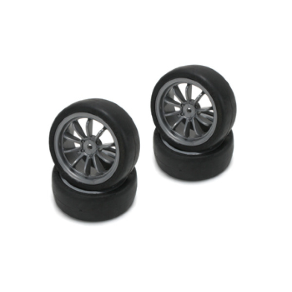 Team Magic E4JR Mounted Rubber Tire 10 Spoke Black 4p
