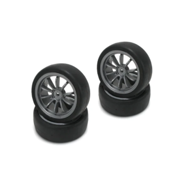 Team Magic E4JR Mounted Rubber Tire 10 Spoke Black 4p