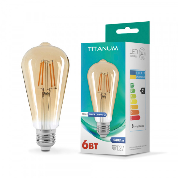 LED лампа TITANUM Filament ST64 6W E27 2200K бронза