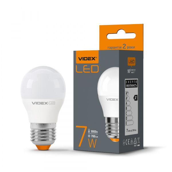 LED лампа VIDEX G45e 7W E27 3000K 220V 20шт/ящ (VL-G45e-07273)