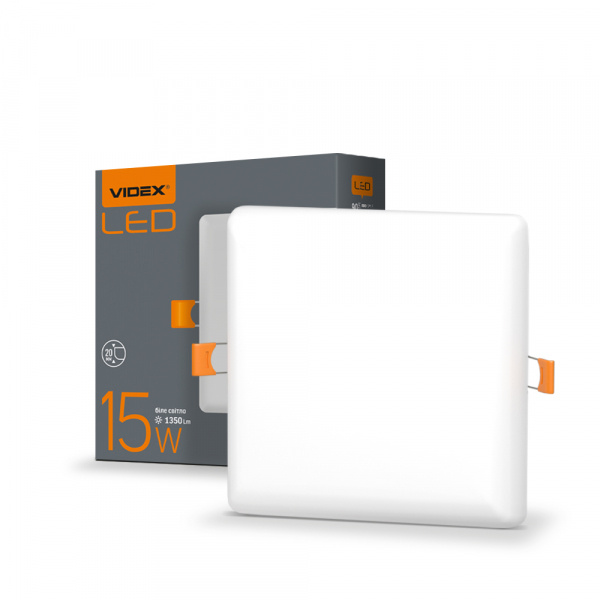 LED світильник квадратний безрамковий VIDEX 15W 4100K 220V 20 шт/ящ (VL-DLFS-154)