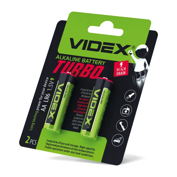 Батарейка лужна Videx LR6/AA Turbo 2pcs BLISTER (20/360) (LR6T/AA 2B)