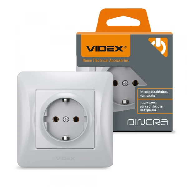 VIDEX BINERA Розетка 1а із заземленням срібний шовк (VF-BNSK1G-SS) (20/120)