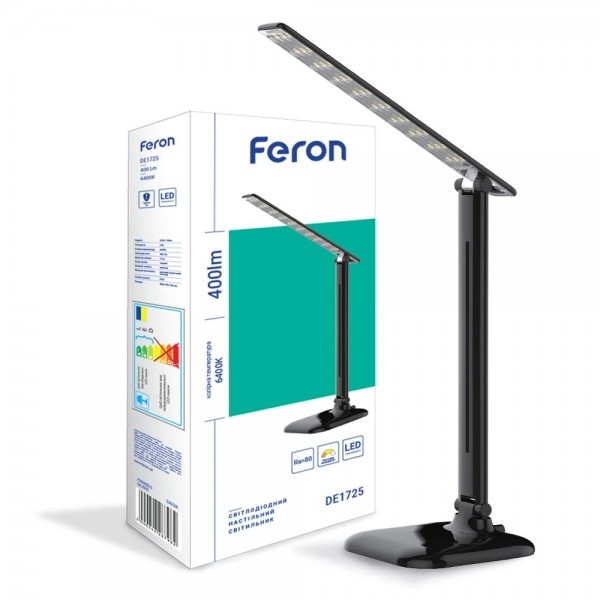 Настільний світлодіодний світильник Feron DE1725 чорний 30LED 9W (36*15*15cm) IP20 (5488)