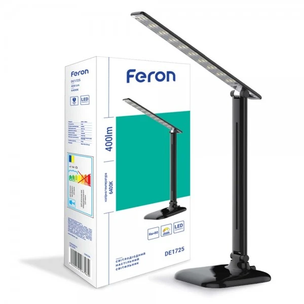 Настільний світлодіодний світильник Feron DE1725 чорний 30LED 9W (36*15*15cm) IP20 (5488)