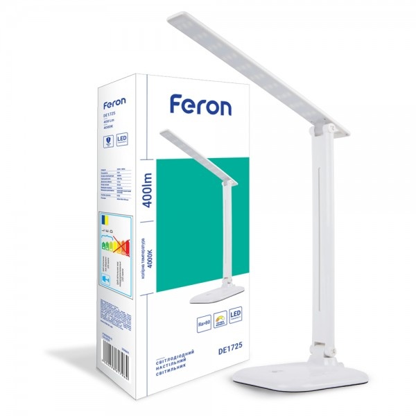 Настільний світильник Feron DE1725 білий 30LED 9W  4000K (36*15*15cm) IP20 (6171)