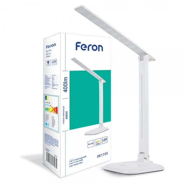 Настільний світильник Feron DE1725 білий 30LED 9W  4000K (36*15*15cm) IP20 (6171)