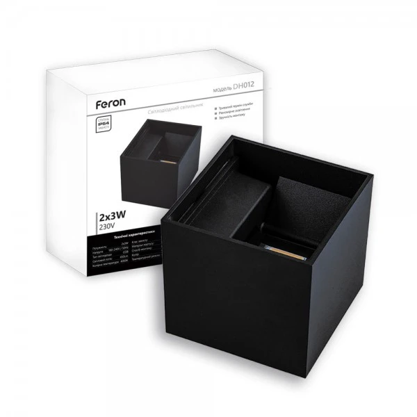 Світлодіодний світильник Feron DH012 COB 2*3W 450LM 4000K IP54, чорний 100*100*100мм (6682)