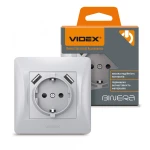 VIDEX BINERA Розетка 1а із заземленням та 2USB срібний шовк (VF-BNSK1GU2-SS) (20/120)