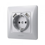 VIDEX BINERA Розетка 1а із заземленням та 2USB срібний шовк (VF-BNSK1GU2-SS) (20/120) - Зображення 3