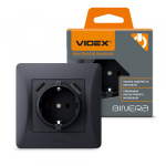 VIDEX BINERA Розетка 1а із заземленням та 2USB чорний графіт (VF-BNSK1GU2-BG) (20/120)