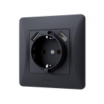 VIDEX BINERA Розетка 1а із заземленням та 2USB чорний графіт (VF-BNSK1GU2-BG) (20/120) - Зображення 3
