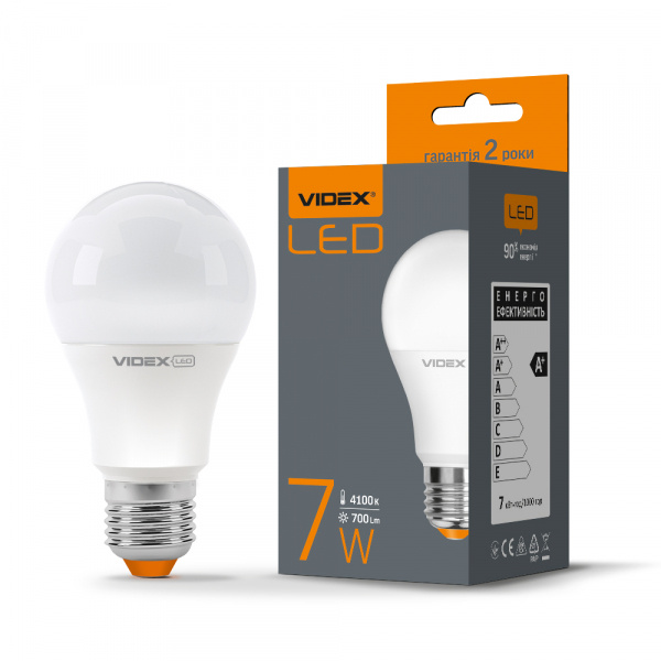 LED лампа VIDEX A60e 7W E27 4100K 220V 20шт/ящ (VL-A60e-07274)