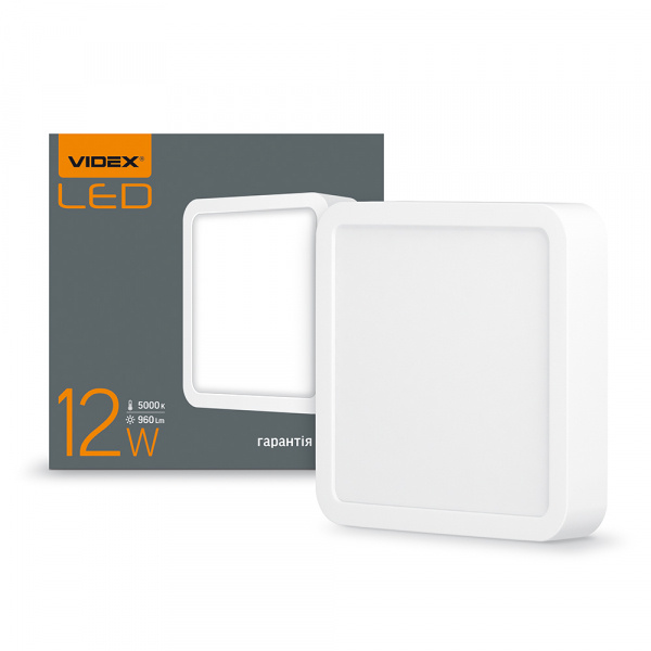 LED світильник накладний квадрат VIDEX 12W 5000K 220V (VL-DLSS-125)