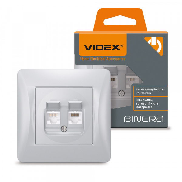 VIDEX BINERA Розетка CAT6+CAT6 комп'ютерна підвійна срібний шовк
