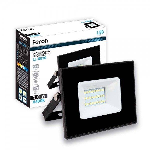 Світлодіодний прожектор Feron LL-LL-8030 30W 6400K 230V Чорний IP 65