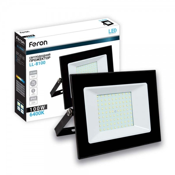 Світлодіодний прожектор Feron LL-922 100W 6400K 230V (261*217*33mm) Чорний IP 65 (5769)
