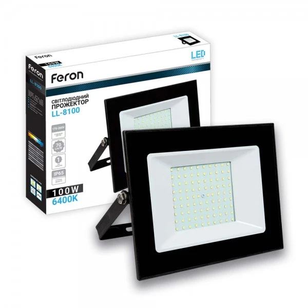 Світлодіодний прожектор Feron LL-922 100W 6400K 230V (261*217*33mm) Чорний IP 65 (5769)