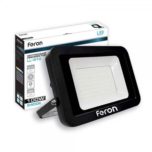 Світлодіодний прожектор Feron LL-810 100W 6400K 230V (292*228*42mm) Чорний IP 65 (6463)