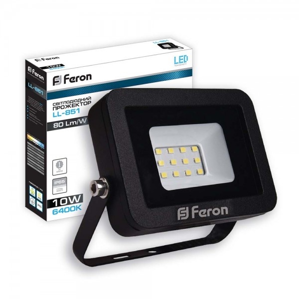 Світлодіодний прожектор Feron LL-851 10W 6400K 230V (111*100*25mm) Чорний IP 65 (5510)
