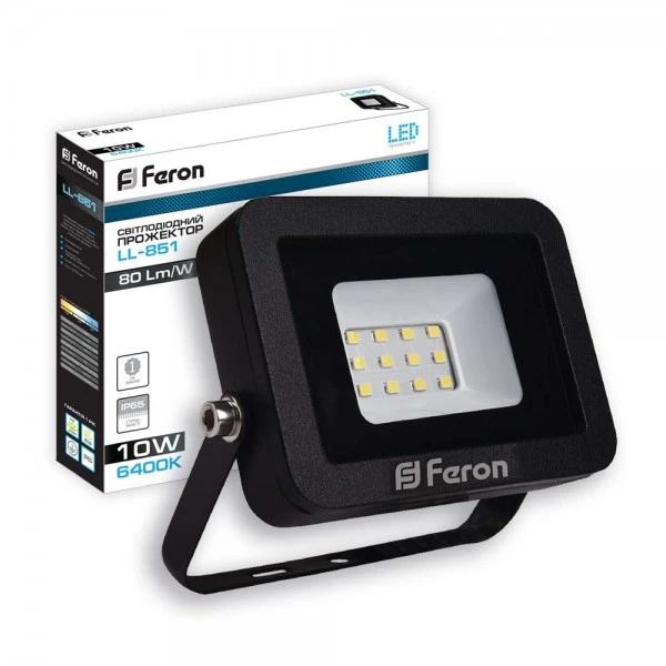 Світлодіодний прожектор Feron LL-851 10W 6400K 230V (111*100*25mm) Чорний IP 65 (5510)
