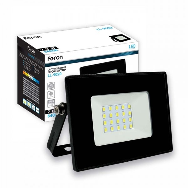 Світлодіодний прожектор Feron LL-LL-9020 20W 6400K 230V Чорний IP 65