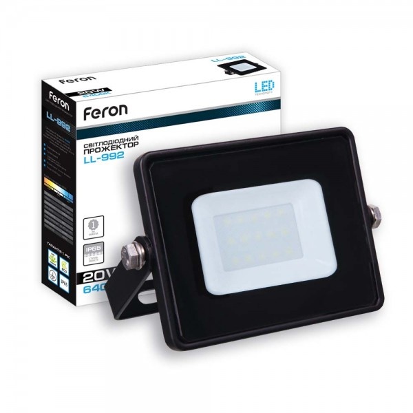Світлодіодний прожектор Feron LL-992 20W 6400K 230V (155*137*32mm) Чорний IP 65 (5832)