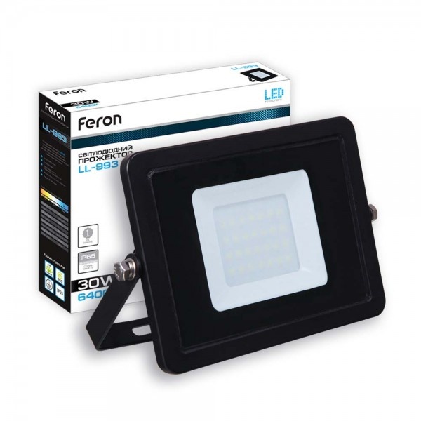 Світлодіодний прожектор Feron LL-993 30W 6400K 230V (180*157*33mm) Чорний IP 65 (5833)